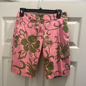 Trina Turk Pink and Green Floral Print Bermuda Short Size 0 EUC